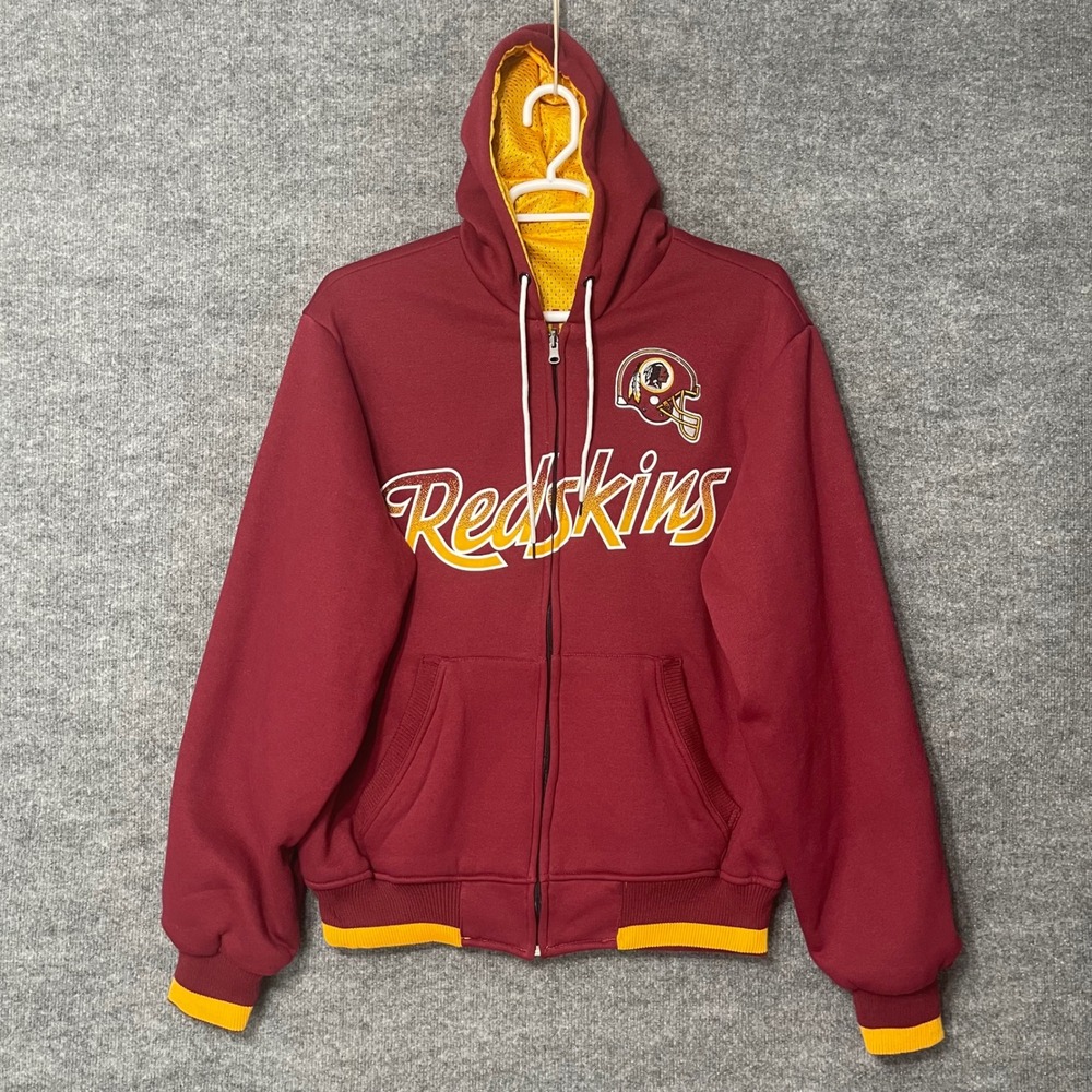 Vintage Washington Redskins Reversible Full Zip Hoodie Mens XL Burgundy Mesh